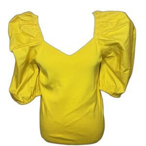 INC International Concepts Aliyah Lemon Zest Puff Sleeve Top Womens Designer